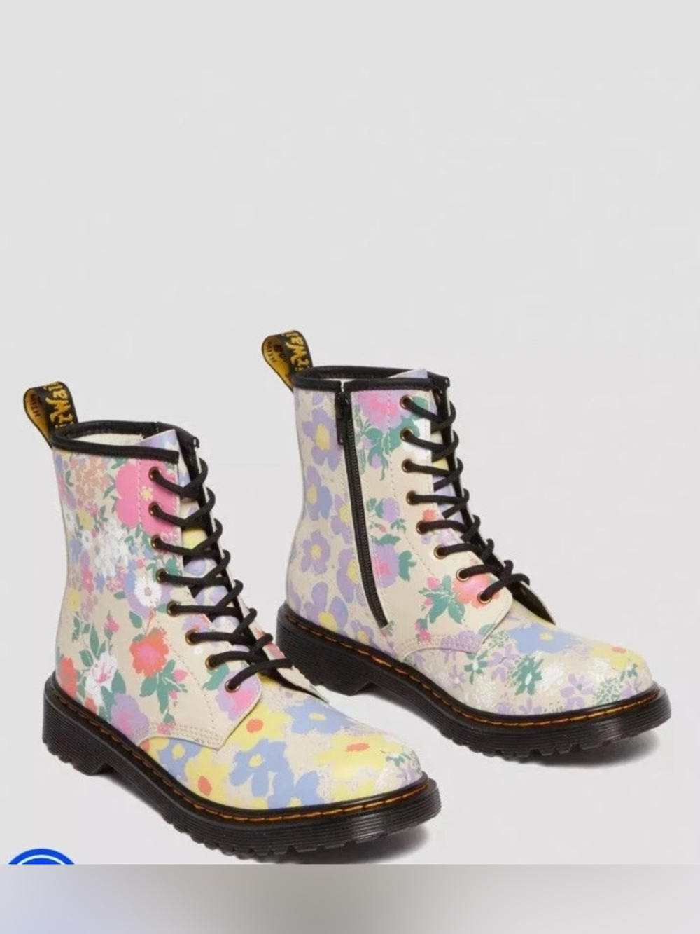 Dr. Martens Youth 1460 J Floral Mash Up Leather Lace Up Boots US 2